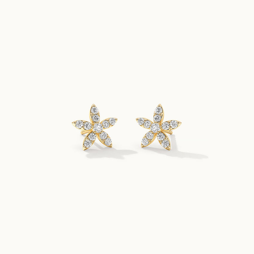 Floral Petite Diamond Earrings, 14K Solid Gold, 1/4 ct Lab Grown Diamond-3