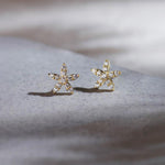 Floral Petite Diamond Earrings, 14K Solid Gold, 1/4 ct Lab Grown Diamond-6