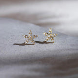 Floral Petite Diamond Earrings, 14K Solid Gold, 1/4 ct Lab Grown Diamond-6