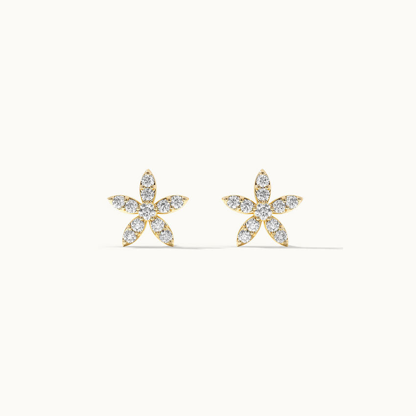 Floral Petite Diamond Earrings, 14K Solid Gold, 1/4 ct Lab Grown Diamond-7