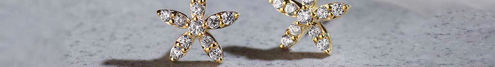 Floral Petite Diamond Earrings, 14K Solid Gold, 1/4 ct Lab Grown Diamond-1