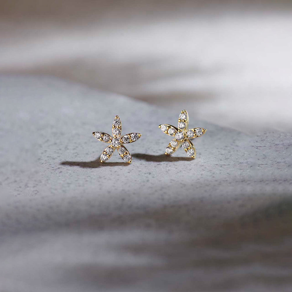 Floral Petite Diamond Earrings, 14K Gold Vermeil, 1/4 ct Lab Grown Diamond-1