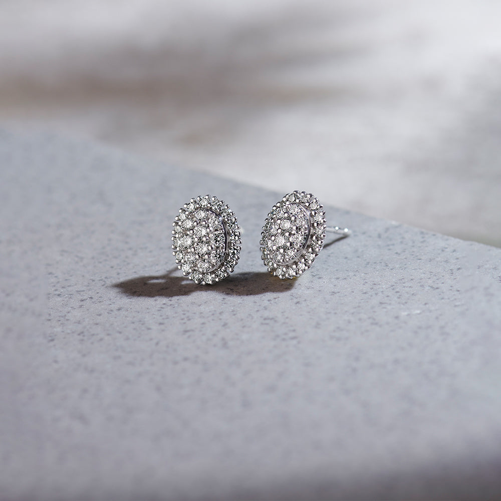 Classic Oval Cluster Diamond Earrings, Sterling Silver, 1/2 ct Lab Grown Diamond-1
