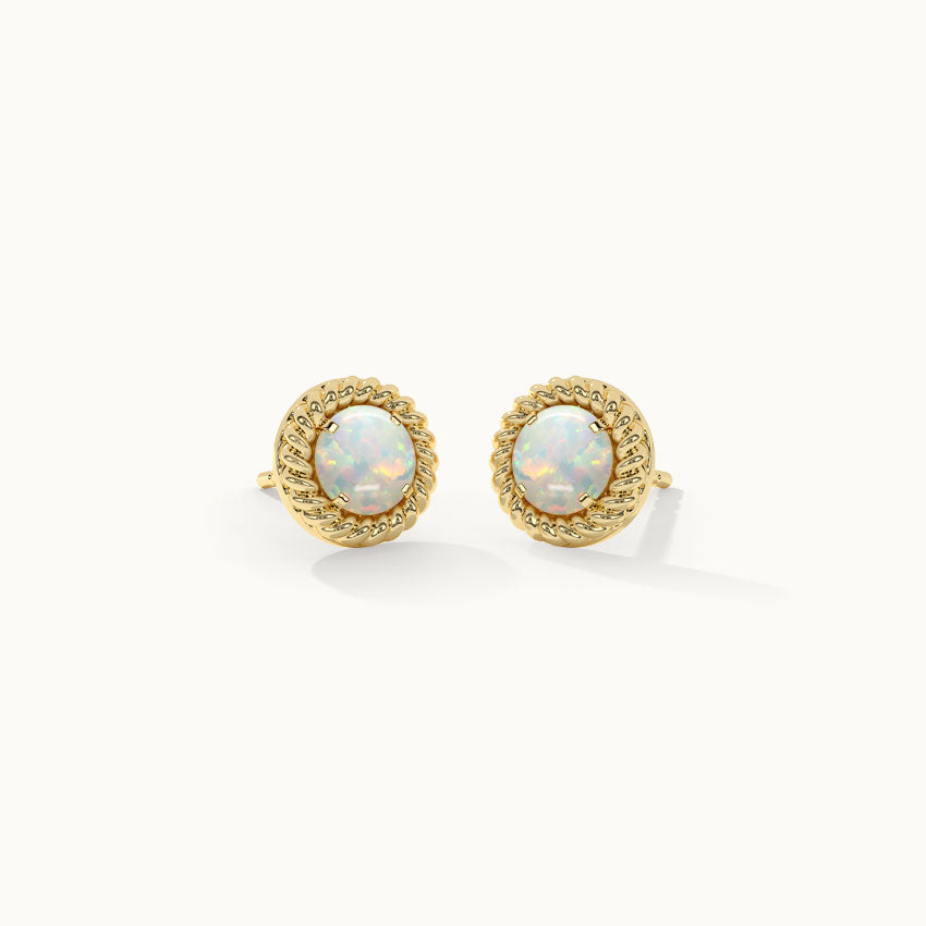 Rope Round Opal Earrings, 14K Gold Vermeil-3