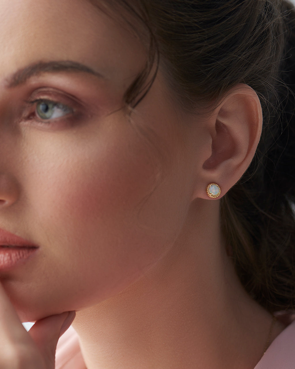 Rope Round Opal Earrings, 14K Gold Vermeil-2