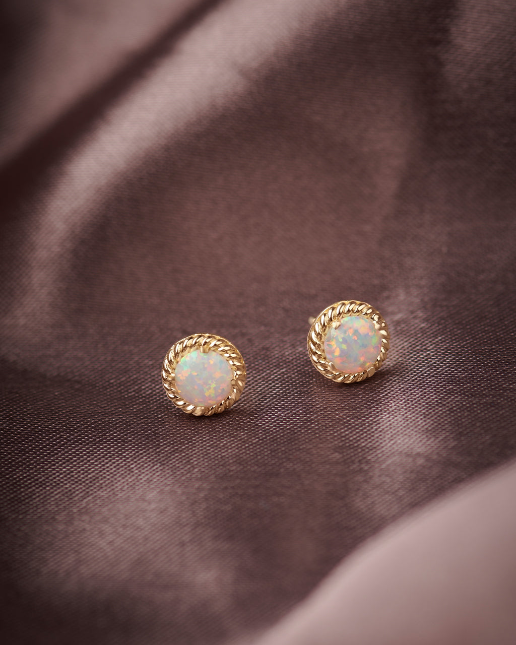 Rope Round Opal Earrings, 14K Gold Vermeil-5
