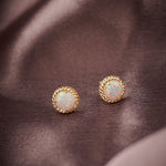Rope Round Opal Earrings, 14K Gold Vermeil-5