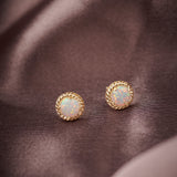Rope Round Opal Earrings, 14K Gold Vermeil-5