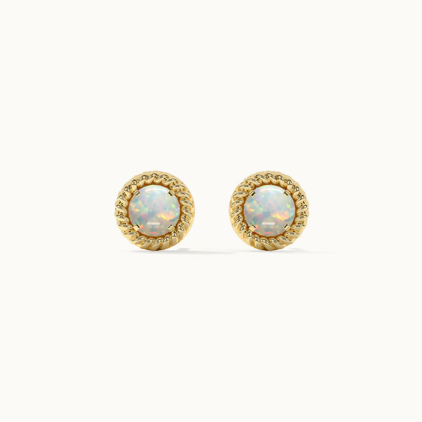 Rope Round Opal Earrings, 14K Gold Vermeil-6
