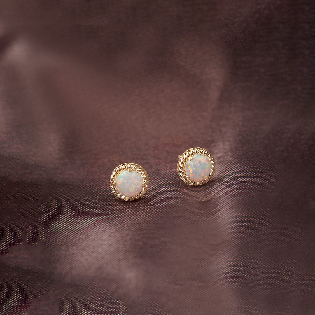 Rope Round Opal Earrings, 14K Gold Vermeil-1