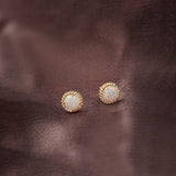 Rope Round Opal Earrings, 14K Gold Vermeil-1