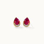 Pear Ruby & Diamond Earrings, 14K Gold Vermeil, 1/20 ct Lab Grown Diamond-3