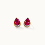 Pear Ruby & Diamond Earrings, 14K Gold Vermeil, 1/20 ct Lab Grown Diamond-3