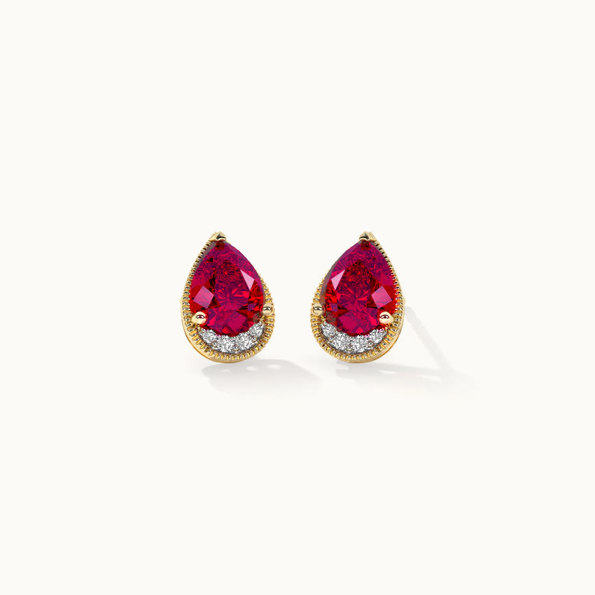 Pear Ruby & Diamond Earrings, 14K Gold Vermeil, 1/20 ct Lab Grown Diamond-3