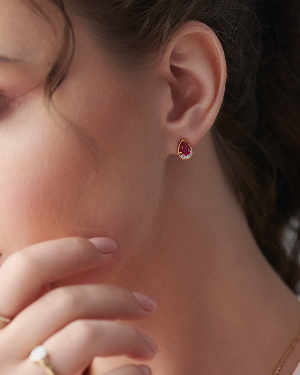 Pear Ruby & Diamond Earrings, 14K Gold Vermeil, 1/20 ct Lab Grown Diamond-2