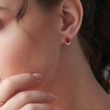 Pear Ruby & Diamond Earrings, 14K Gold Vermeil, 1/20 ct Lab Grown Diamond-2