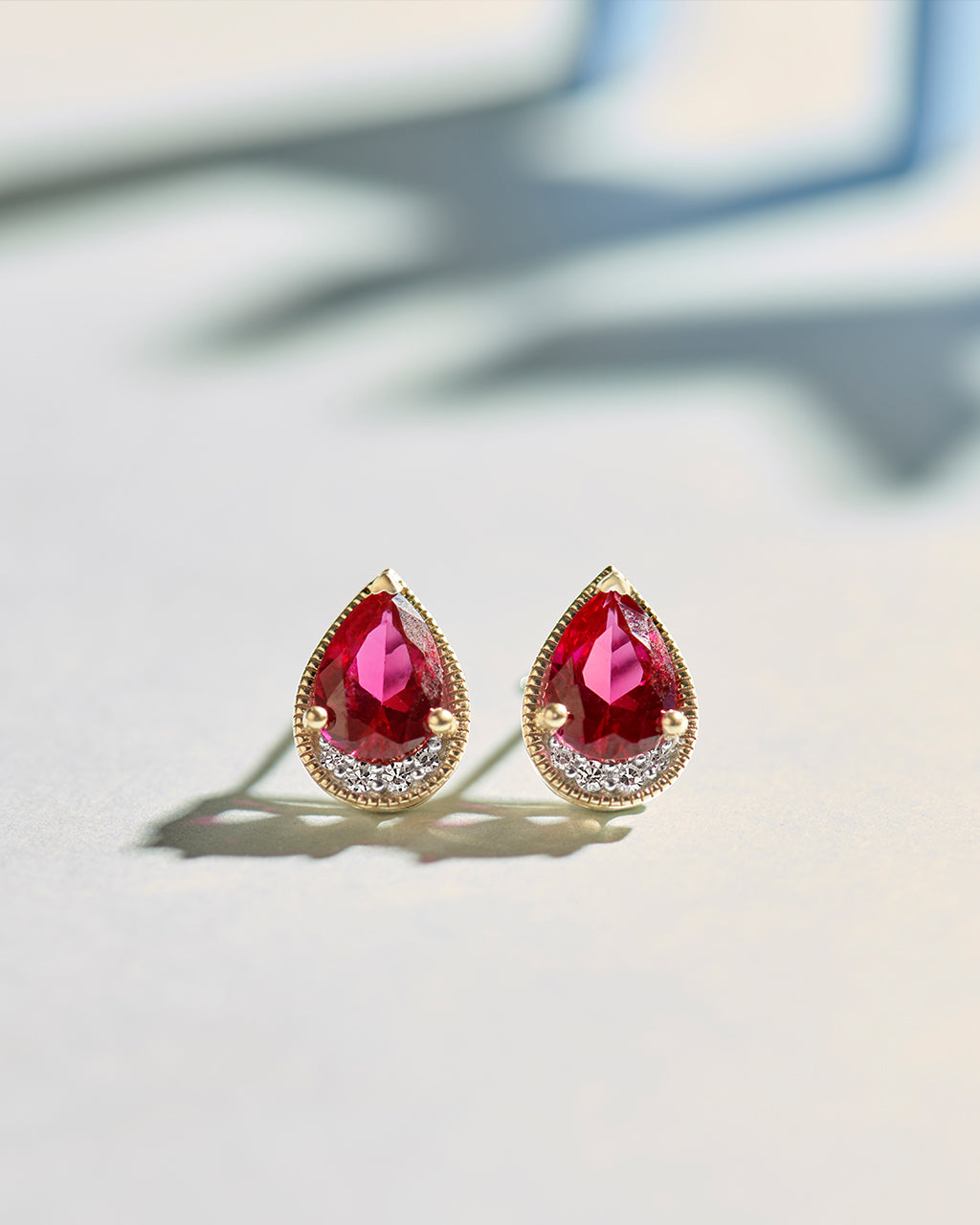 Pear Ruby & Diamond Earrings,14K Gold Vermeil,1/20ct Lab Grown Diamond-6