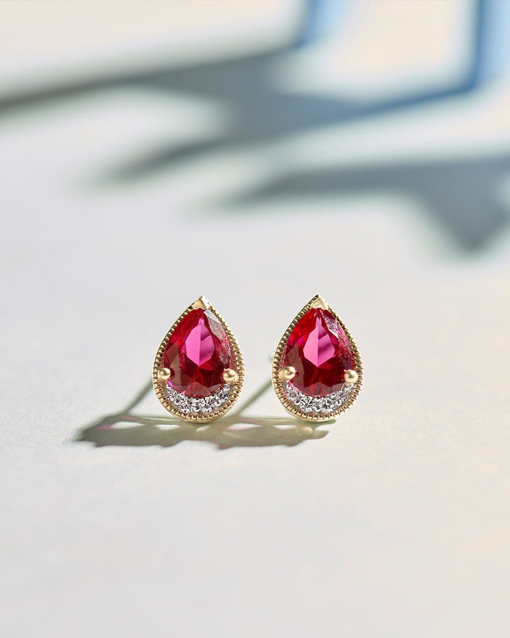 Pear Ruby & Diamond Earrings