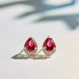 Pear Ruby & Diamond Earrings,14K Gold Vermeil,1/20ct Lab Grown Diamond-6