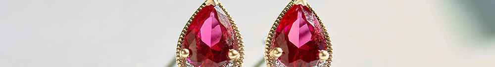 Pear Ruby & Diamond Earrings, 14K Solid Gold, 1/20 ct Lab Grown Diamond-1