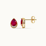 Pear Ruby & Diamond Earrings, 14K Gold Vermeil, 1/20 ct Lab Grown Diamond-8