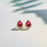 Pear Ruby & Diamond Earrings, 14K Gold Vermeil, 1/20 ct Lab Grown Diamond-1