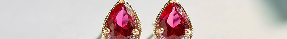 Pear Ruby & Diamond Earrings, 14K Gold Vermeil, 1/20 ct Lab Grown Diamond-1