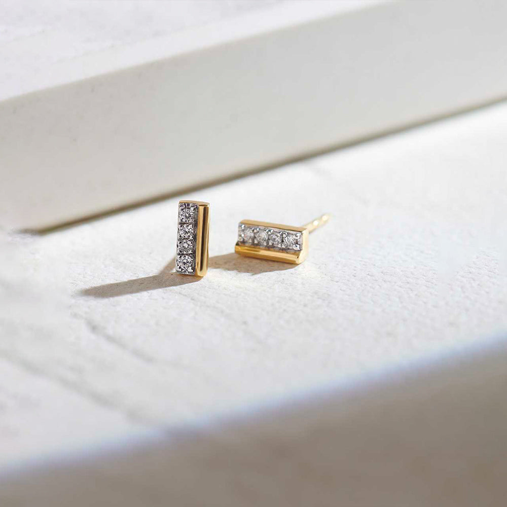Petite Bar Diamond Earrings, 14K Gold Vermeil, 1/20 ct Lab Grown Diamond-1