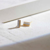 Petite Bar Diamond Earrings, 14K Gold Vermeil, 1/20 ct Lab Grown Diamond-1
