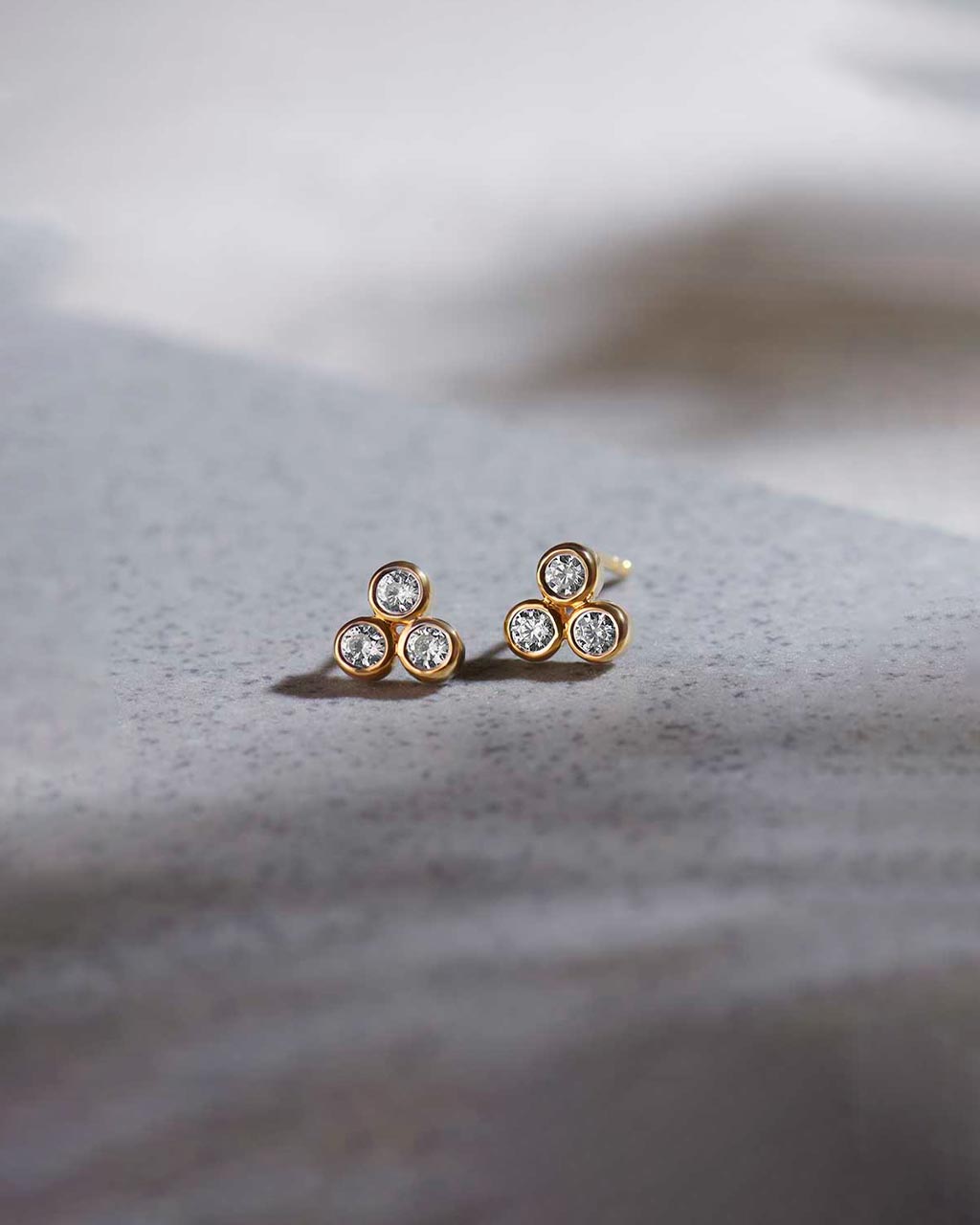 Triad Small Bezel Diamond Earrings, 14K Gold Vermeil, 1/8 ct Lab Grown Diamond-6