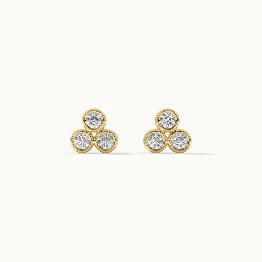 Triad Small Bezel Diamond Earrings, 14K Gold Vermeil, 1/8 ct Lab Grown Diamond-7