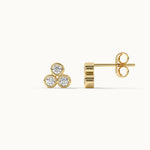 Triad Small Bezel Diamond Earrings, 14K Gold Vermeil, 1/8 ct Lab Grown Diamond-8