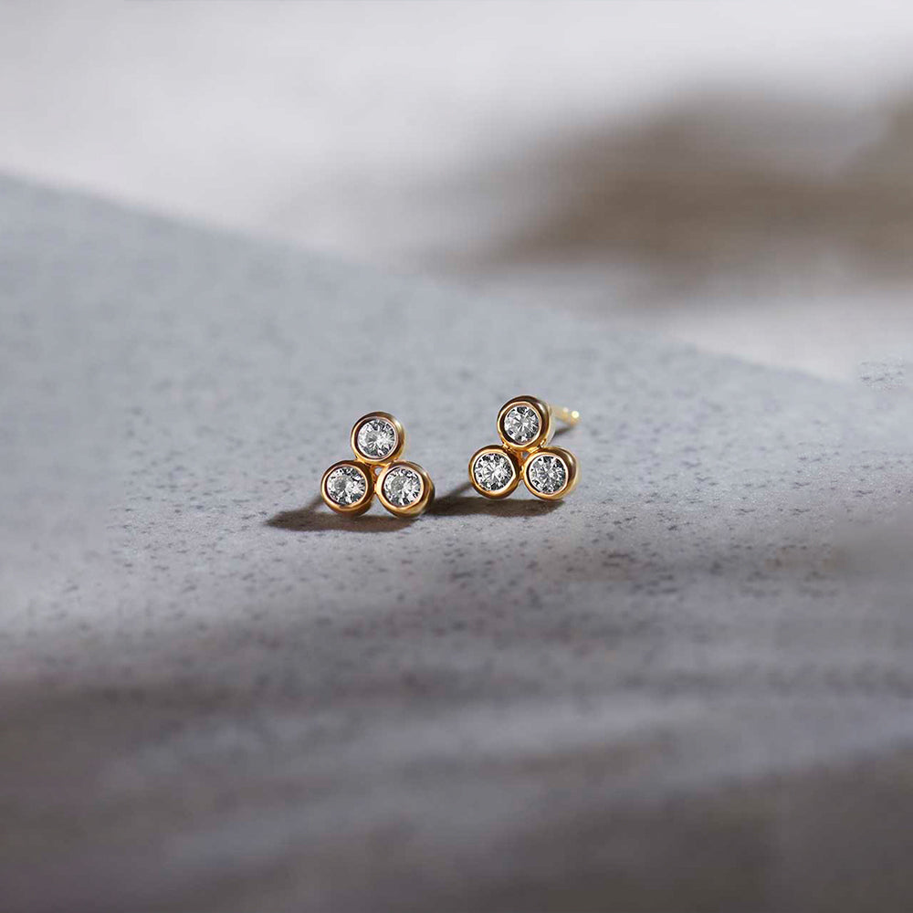 Triad Small Bezel Diamond Earrings, 14K Gold Vermeil, 1/8 ct Lab Grown Diamond-1