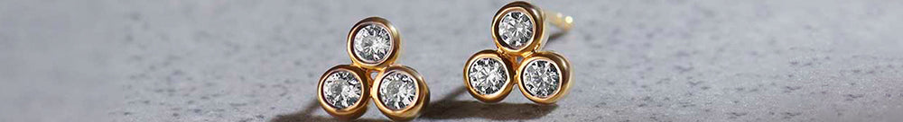 Triad Small Bezel Diamond Earrings, 14K Gold Vermeil, 1/8 ct Lab Grown Diamond-1