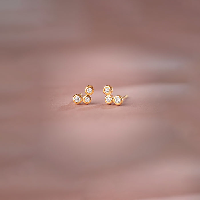 Petite Trio Small Diamond Earrings, 14K Gold Vermeil, 1/10 ct Lab Grown Diamond-1