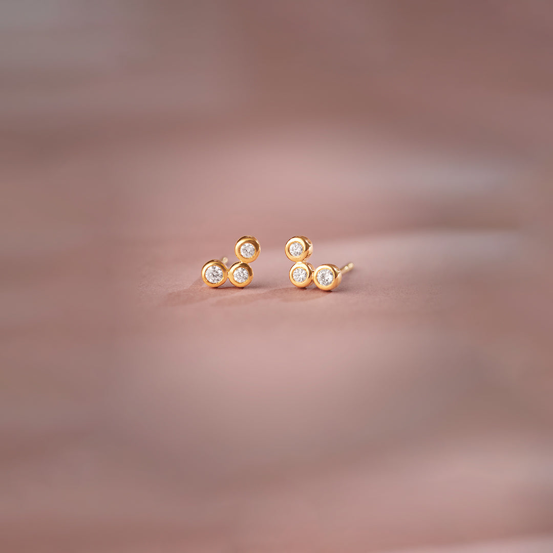 Petite Trio Small Diamond Earrings, 14K Solid Gold, 1/10 ct Lab Grown Diamond-1