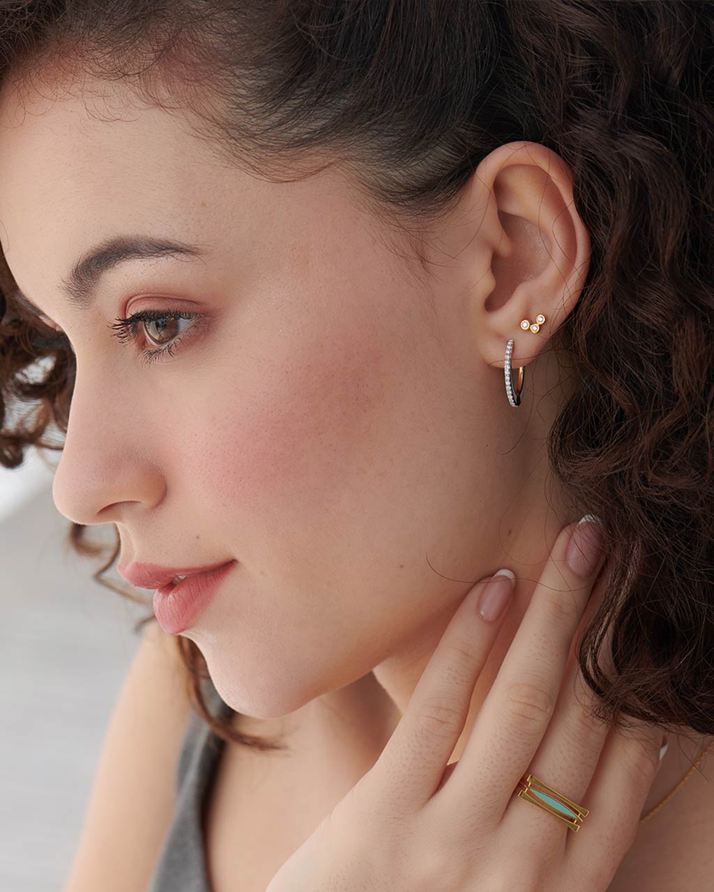 Petite Trio Small Diamond Earrings, 14K Gold Vermeil, 1/10 ct Lab Grown Diamond-6