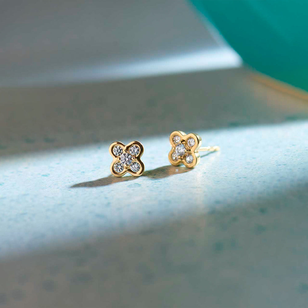 Petite Clover Diamond Earrings, 14K Solid Gold, 1/5 ct Lab Grown Diamond-1