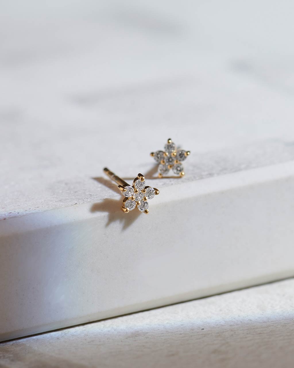 Floral Small Diamond Earrings, 14K Gold Vermeil, 1/8 ct Lab Grown Diamond-6