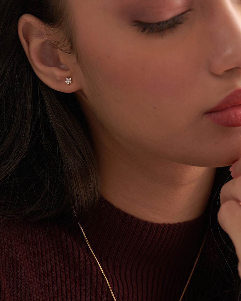 Floral Small Diamond Earrings, 14K Gold Vermeil, 1/8 ct Lab Grown Diamond-2
