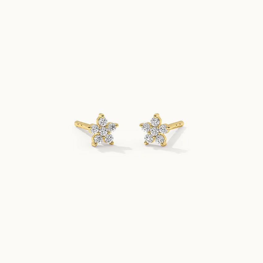 Floral Small Diamond Earrings, 14K Gold Vermeil, 1/8 ct Lab Grown Diamond-3