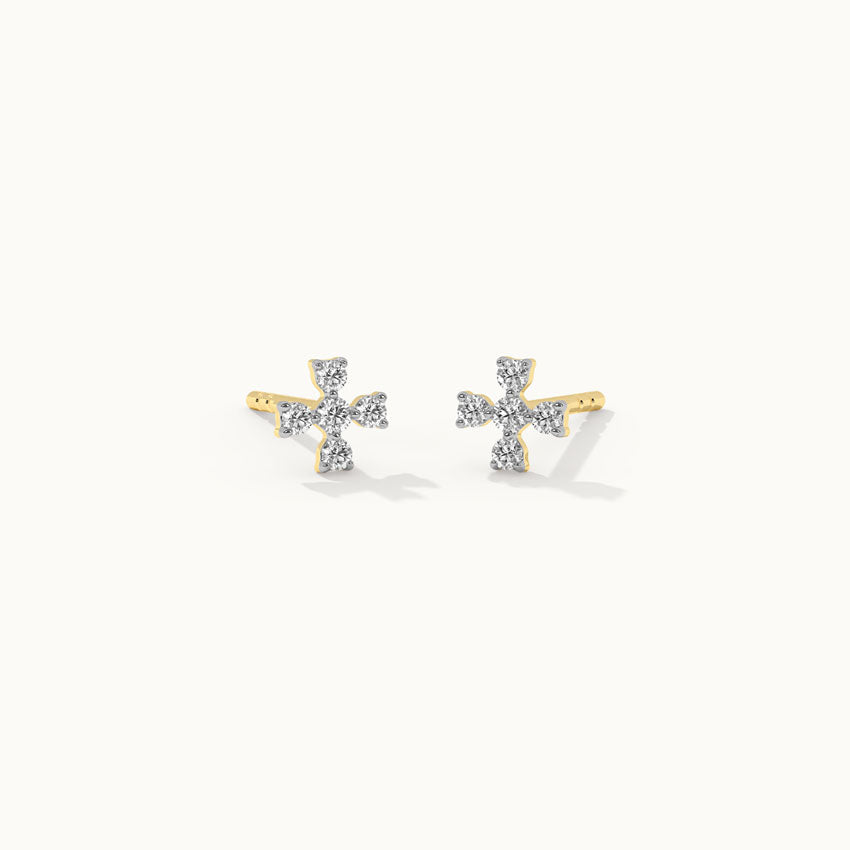Small Petal Diamond Earrings, 14K Solid Gold, 1/8 ct Lab Grown Diamond-2