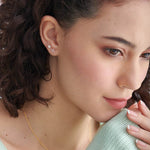 Small Petal Diamond Earrings, 14K Solid Gold, 1/8 ct Lab Grown Diamond-3