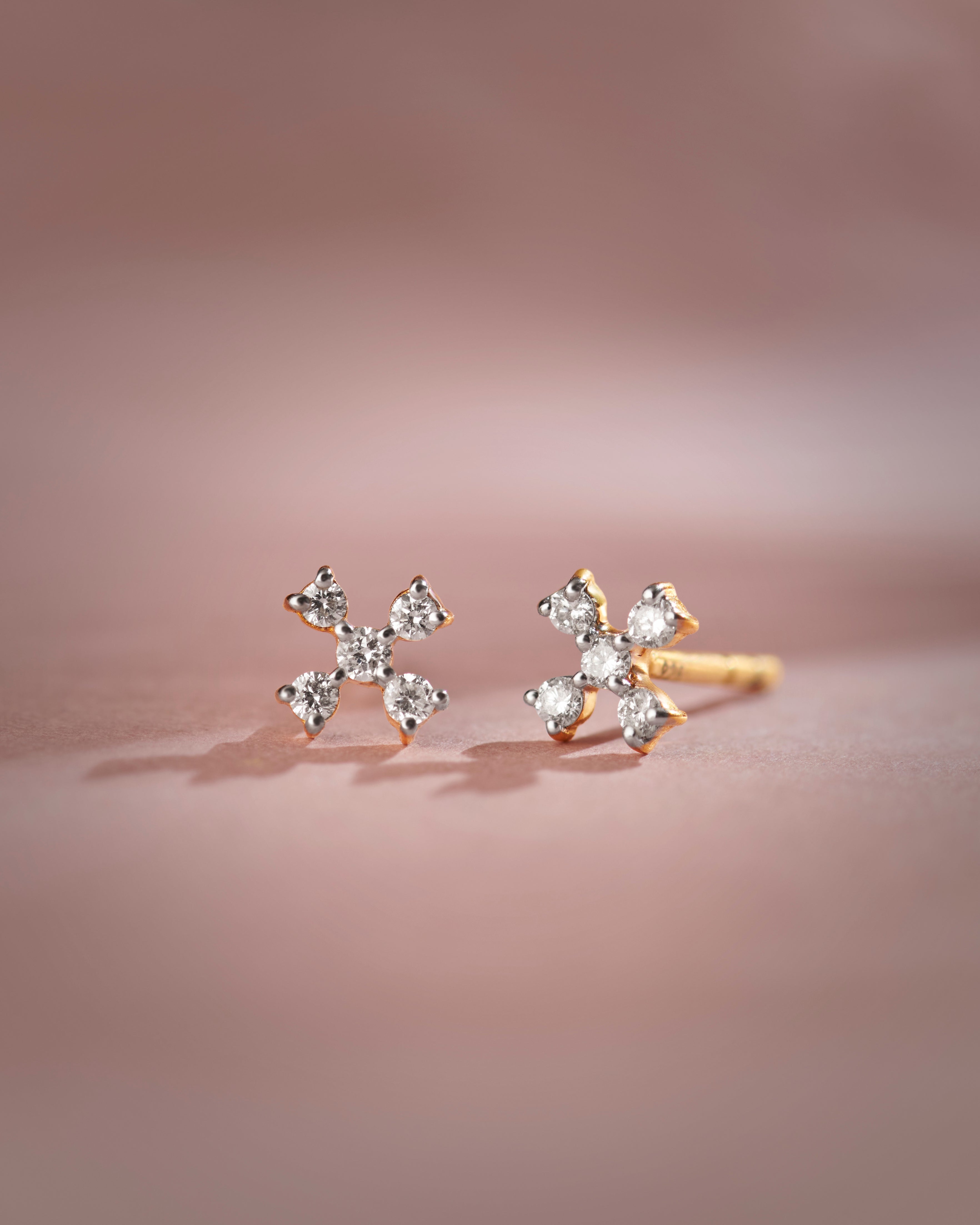 Small Petal Diamond Earrings, 14K Gold Vermeil, 1/8 ct Lab Grown Diamond-1