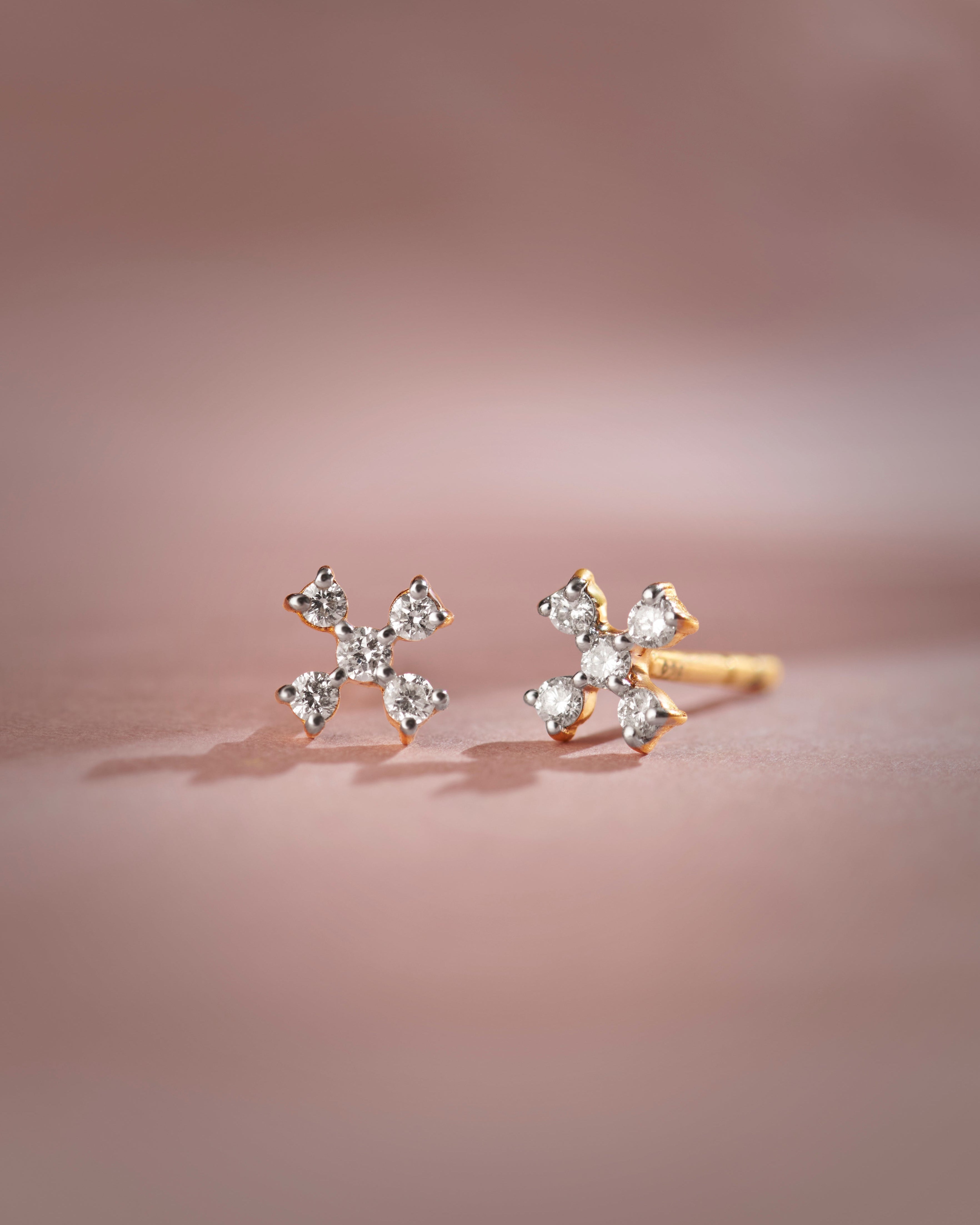 Small Petal Diamond Earrings, 14K Gold Vermeil, 1/8 ct Lab Grown Diamond-1