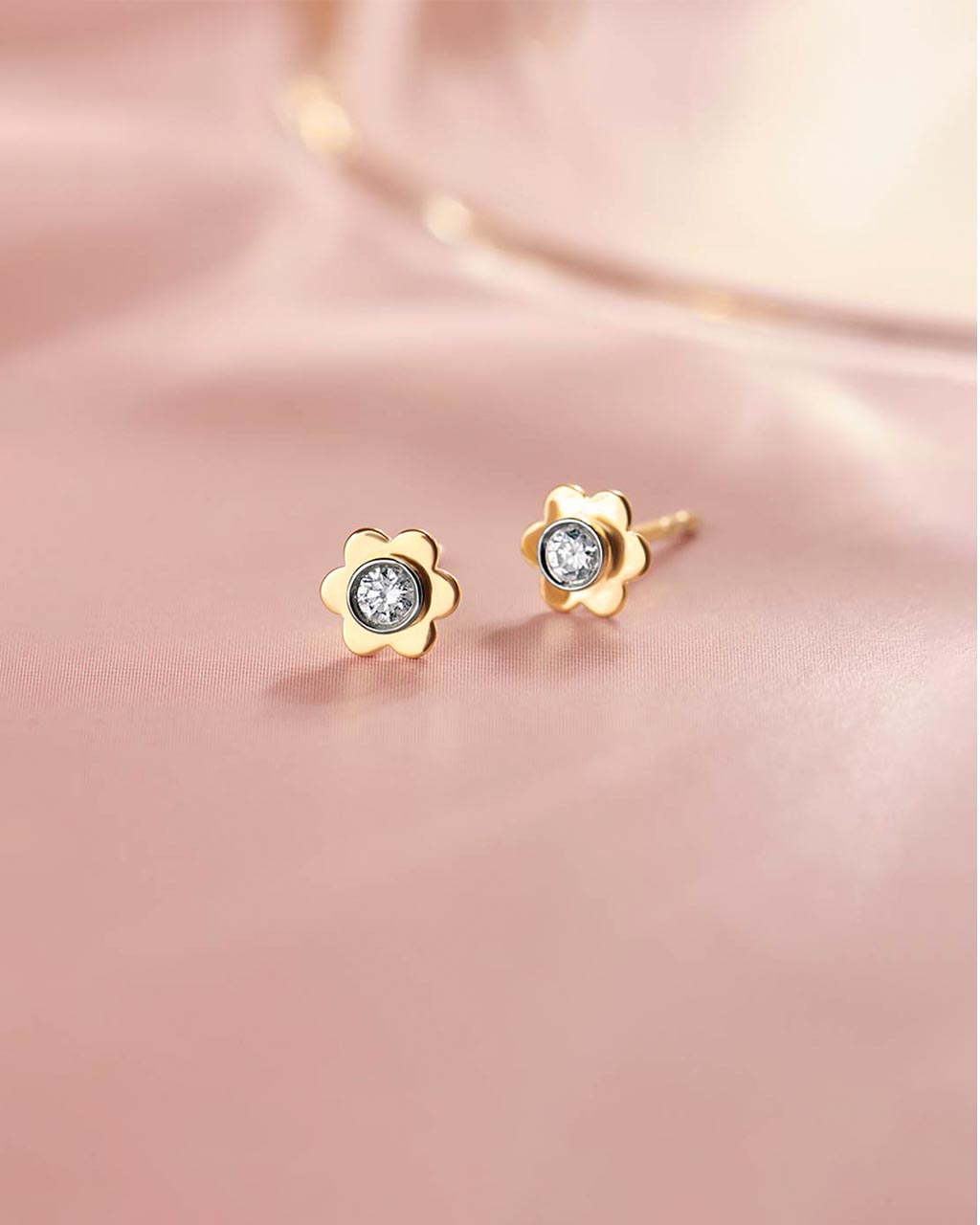 Floral Small Bezel Diamond Earrings, 14K Gold Vermeil, 1/10 ct Lab Grown Diamond-5