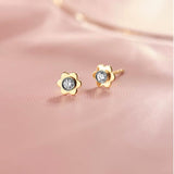 Floral Small Bezel Diamond Earrings, 14K Gold Vermeil, 1/10 ct Lab Grown Diamond-5