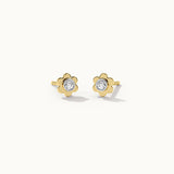 Floral Small Bezel Diamond Earrings, 14K Gold Vermeil, 1/10 ct Lab Grown Diamond-3