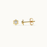 Floral Small Bezel Diamond Earrings, 14K Gold Vermeil, 1/10 ct Lab Grown Diamond-6