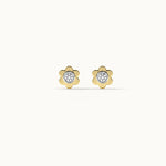 Floral Small Bezel Diamond Earrings, 14K Gold Vermeil, 1/10 ct Lab Grown Diamond-7